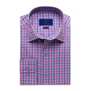 David Donahue Fusion Cotton Check Trim Fit Dress Shirt Berry Men's 17.5 XL NWT